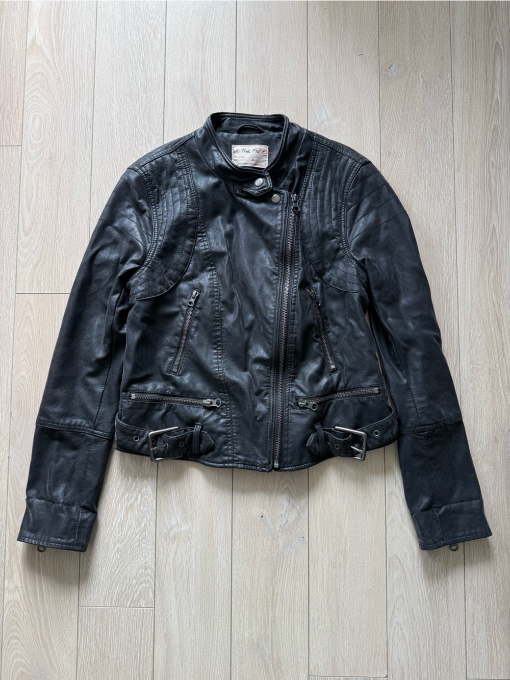 We The Free Free People Faux Vegan Leather Moto Motorcycle Jacket M Biker Black